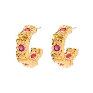 18k Gold Plated Pink Cubic Zirconia C Shaped Earrings